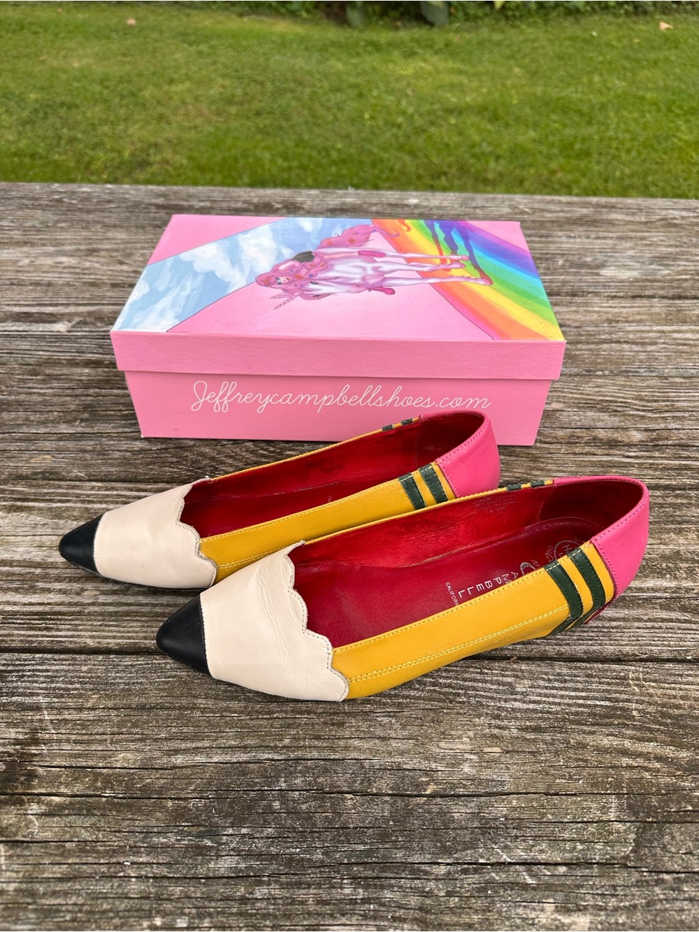 Jeffrey Campbell Multicolor Pointed Pencil Flats in Pink, Yellow, Cream & Black